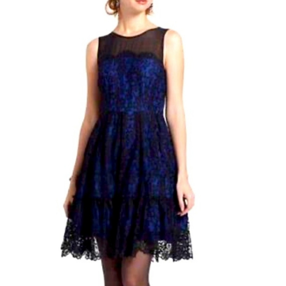 Black on Blue Lace Cocktail Dress Size 2